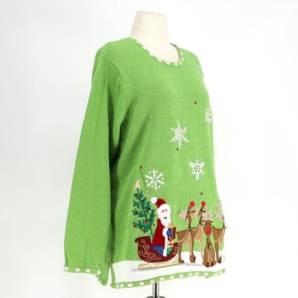 NWT QUACKER FACTORY Light Up Christmas Sweater Santa Claus Reindeer Holiday 1X - Picture 2 of 9